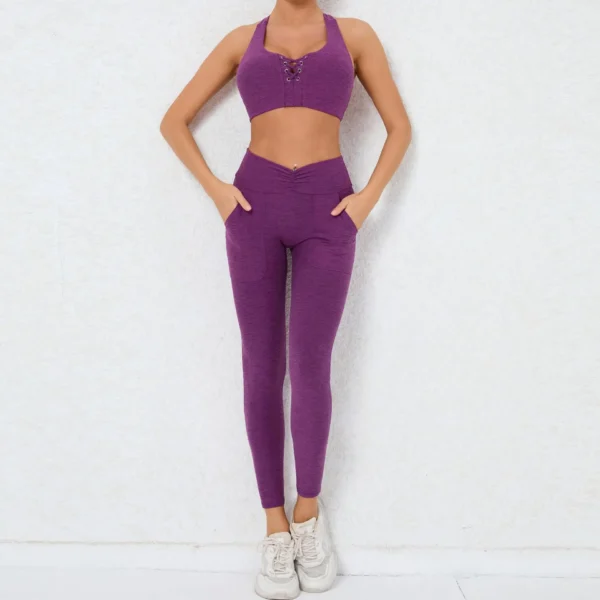2 Pieces Gym Sports Suit Fitness Suit with Pocket Yoga Training Clothes Yoga Set Sexy Sports Leggings Set Women's Push Up Suit