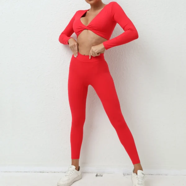 2PCS Yoga Set Sport Fitness High Waist Hip Lifting Pants Naked Feeling Long Sleeve Suit Gym Leggings Set for Women Sports Set