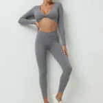 2PCS Yoga Set Sport Fitness High Waist Hip Lifting Pants Naked Feeling Long Sleeve Suit Gym Leggings Set for Women Sports Set