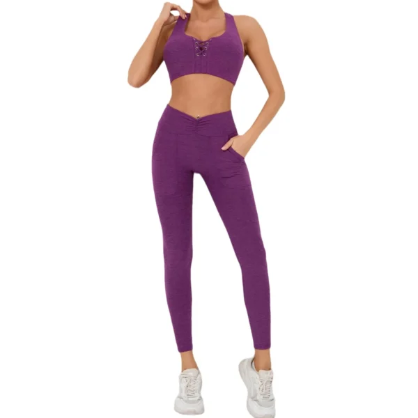 2 Pieces Gym Sports Suit Fitness Suit with Pocket Yoga Training Clothes Yoga Set Sexy Sports Leggings Set Women's Push Up Suit